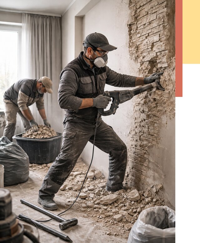 Демонтаж декоративного камня в Георгиевске от 1495 руб/м² — быстро и недорого | ОТДЕЛОЧНИК-Грг