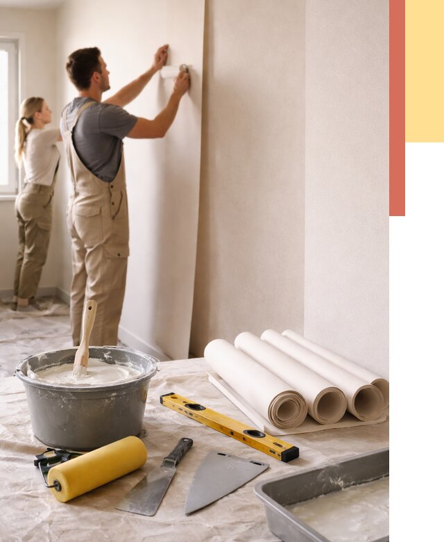 Поклейка бумажных обоев в Георгиевске от 5669 руб./м2 — быстро и недорого | ОТДЕЛОЧНИК-Грг