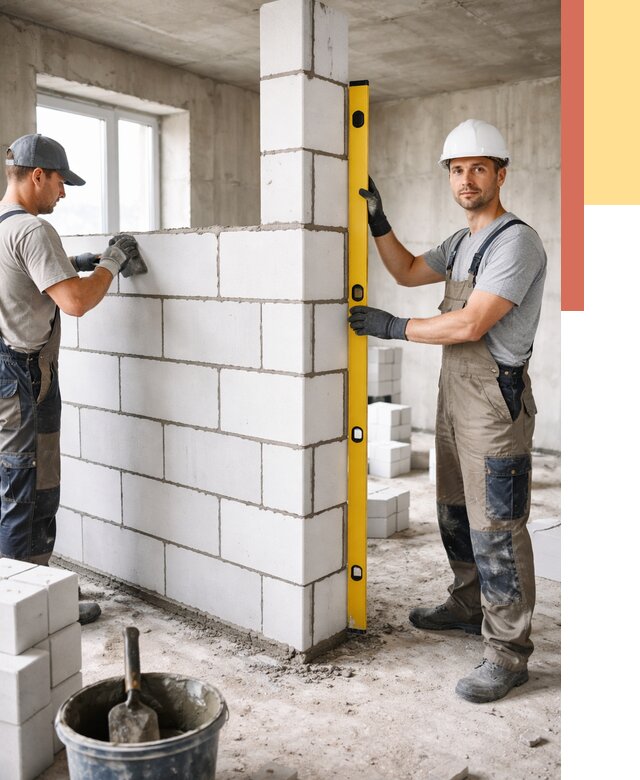 Кладка перегородок из пеноблока в Георгиевске от 1855 руб. под ключ | ОТДЕЛОЧНИК-Грг