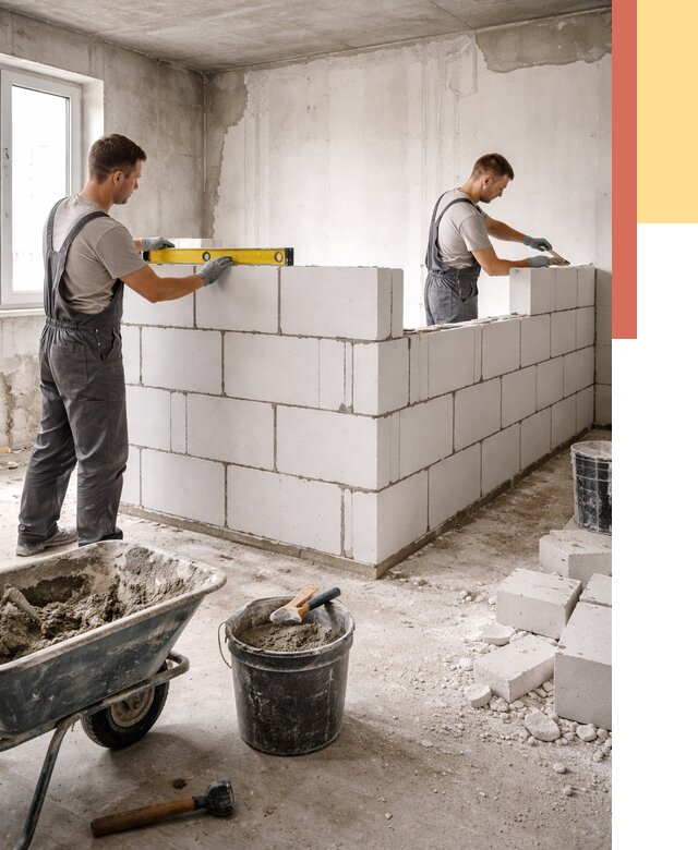 Кладка перегородок из ПГП в Георгиевске от 2577 руб./м2 — монтаж и возведение под ключ | ОТДЕЛОЧНИК-Грг