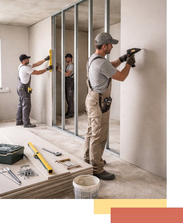 Однослойная перегородка из гипсокартона в Георгиевске под ключ, монтаж и отделка