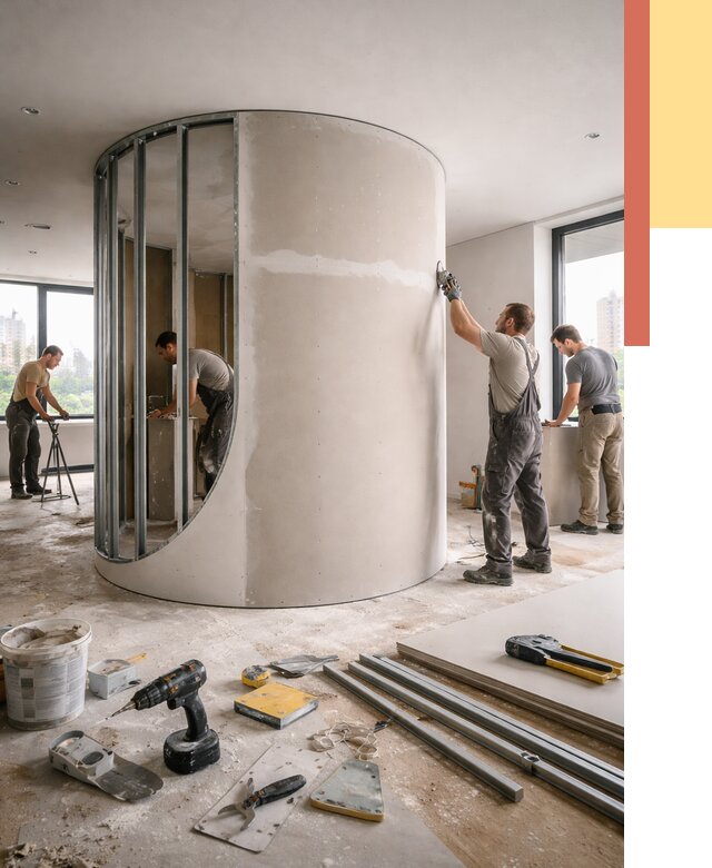 Радиусная перегородка из гипсокартона в Георгиевске от 2989 руб. под ключ | ОТДЕЛОЧНИК-Грг