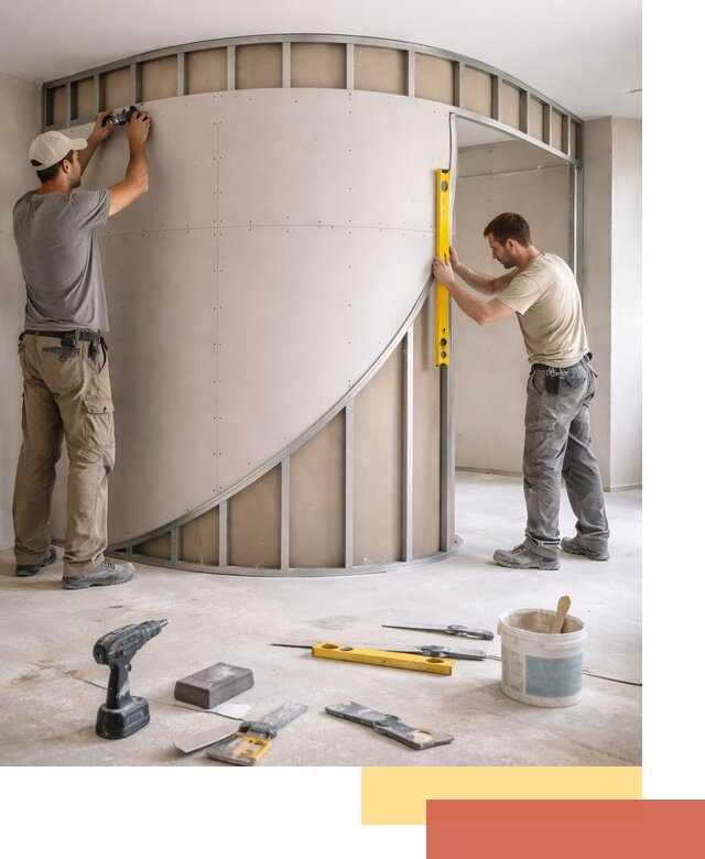 Радиусная перегородка из гипсокартона в Георгиевске под ключ