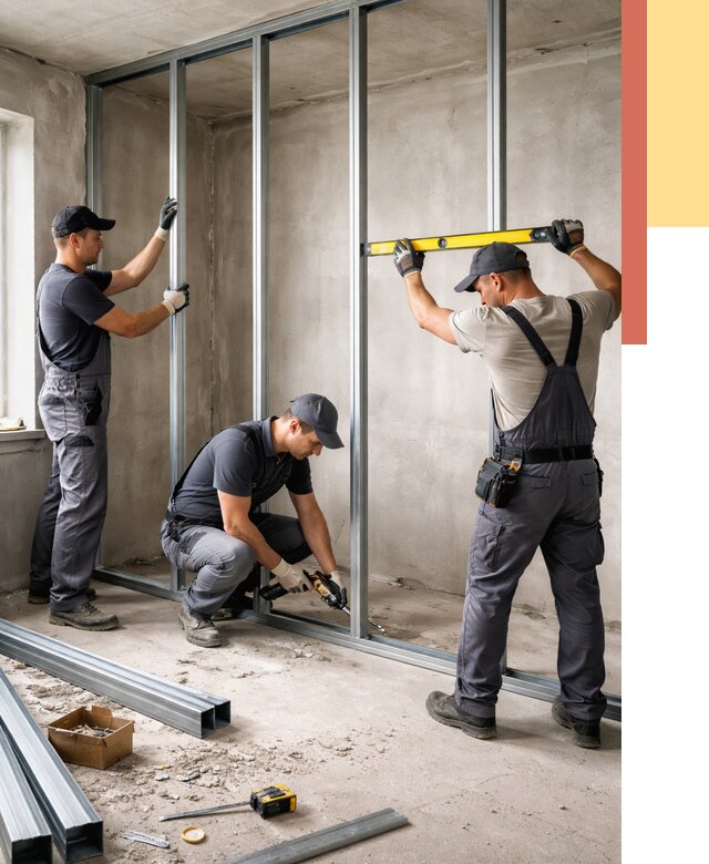 Монтаж каркаса перегородки из профиля в Георгиевске от 773 руб. | ОТДЕЛОЧНИК-Грг