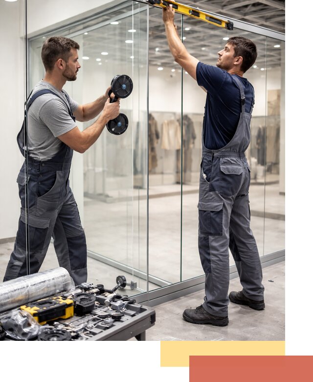 Стеклянные перегородки для магазинов в Георгиевске — монтаж и установка