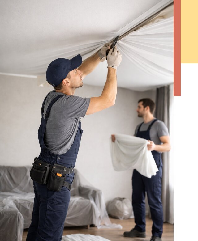 Демонтаж натяжного потолка в Георгиевске от 4638 руб. — снятие и разбор под ключ | ОТДЕЛОЧНИК-Грг