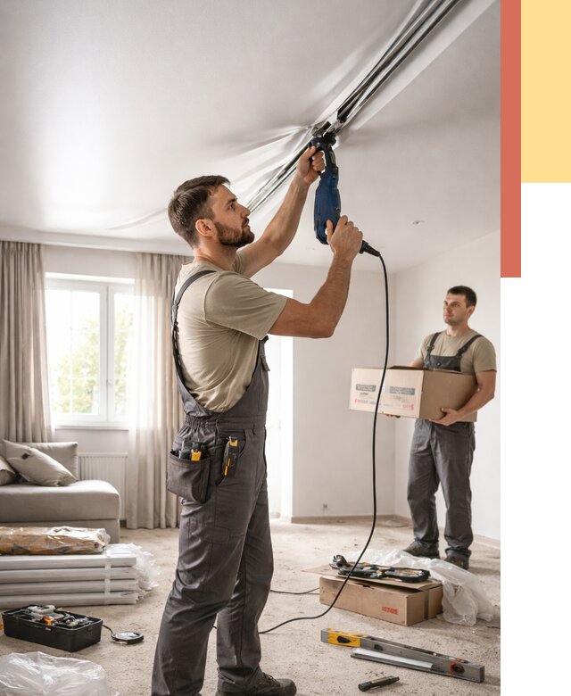 Монтаж сатинового натяжного потолка в Георгиевске от 3607 руб. | Быстро, недорого — ОТДЕЛОЧНИК-Грг