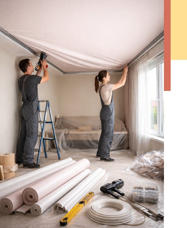 Монтаж цветного натяжного потолка в Георгиевске от 4329 руб/м² — быстро и недорого | ОТДЕЛОЧНИК-Грг