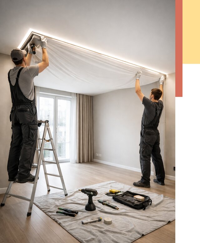 Монтаж парящего натяжного потолка в Георгиевске от 4638 руб. быстро и недорого | ОТДЕЛОЧНИК-Грг