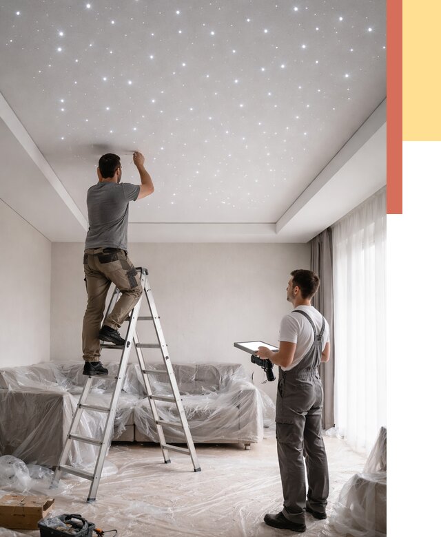 Монтаж натяжного потолка «звездное небо» в Георгиевске от 6700 руб. | ОТДЕЛОЧНИК-Грг