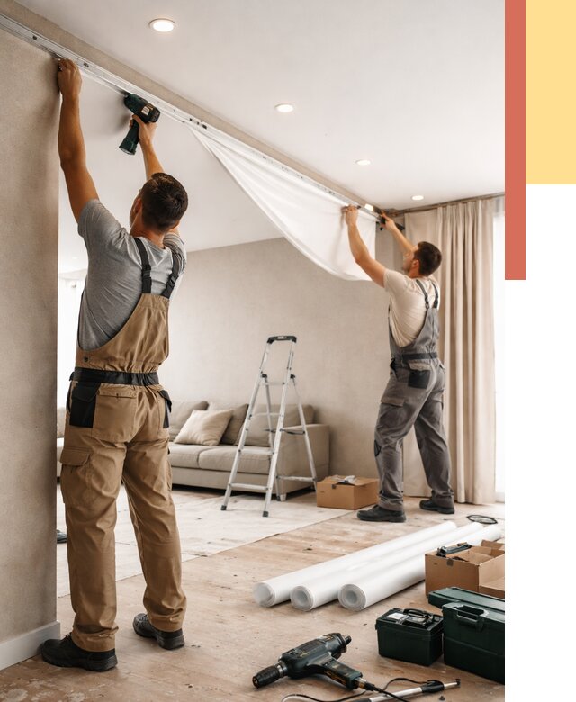 Монтаж натяжного потолка в гостиной в Георгиевске от 567 руб. | ОТДЕЛОЧНИК-Грг