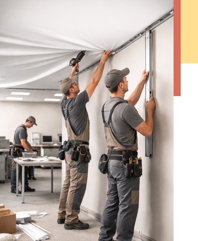 Монтаж натяжного потолка в офисе в Георгиевске от 464 руб/м² — быстро и недорого | ОТДЕЛОЧНИК-Грг