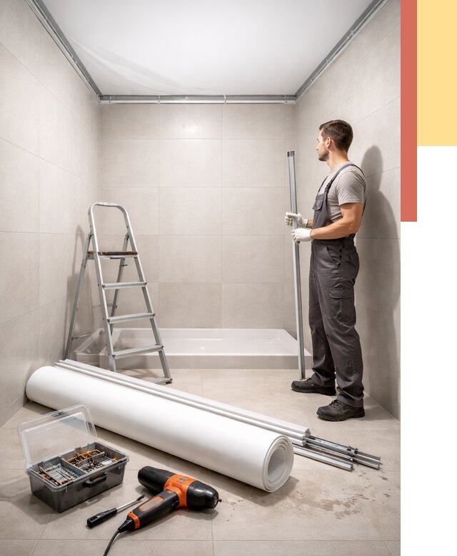 Монтаж натяжного потолка в санузле в Георгиевске от 1907 руб. — ОТДЕЛОЧНИК-Грг