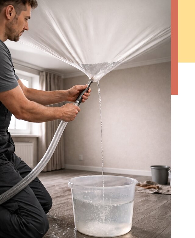 Слив воды с натяжного потолка в Георгиевске от 2577 руб. быстро и недорого | ОТДЕЛОЧНИК-Грг