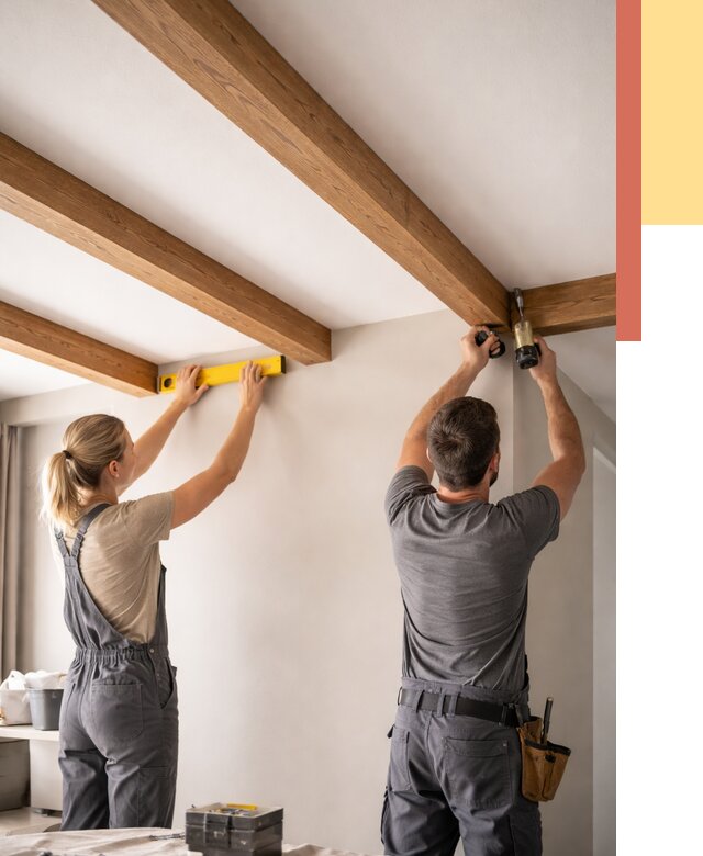 Монтаж декоративных балок на потолок в Георгиевске от 4329 руб. — ОТДЕЛОЧНИК-Грг